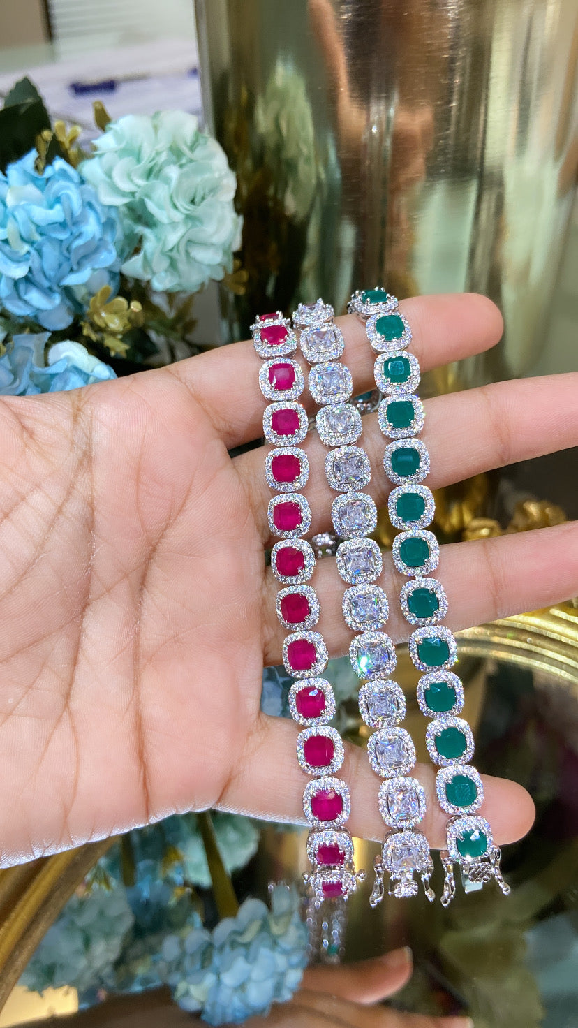 Square Cushion Halo Tennis Bracelet