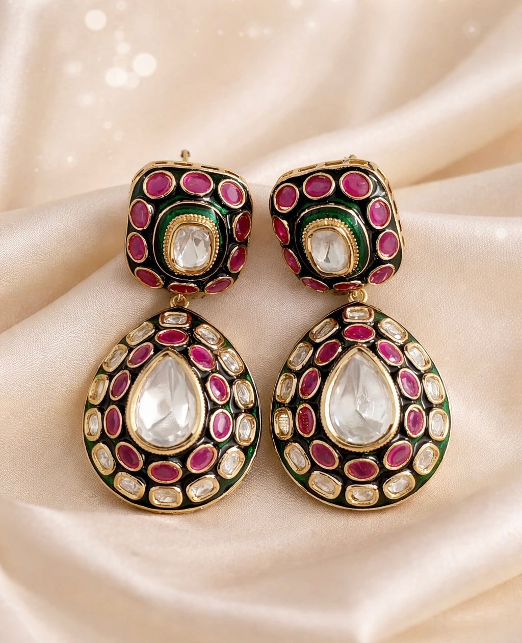 Gulabi drops Polki earrings