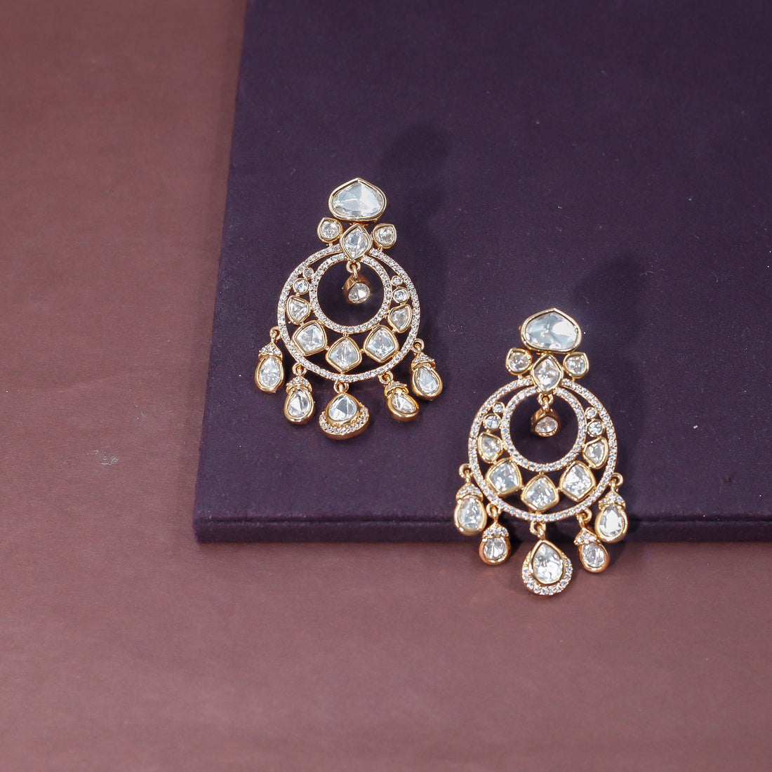 Festive Mini Moissanite Polki Chandbali (Screwback) 🫰🏻