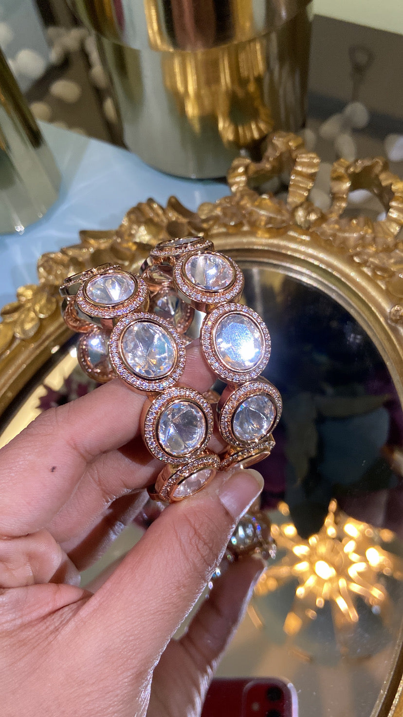 Festive Large Oval Moissanite Polki Kadas (PAIR) Openable