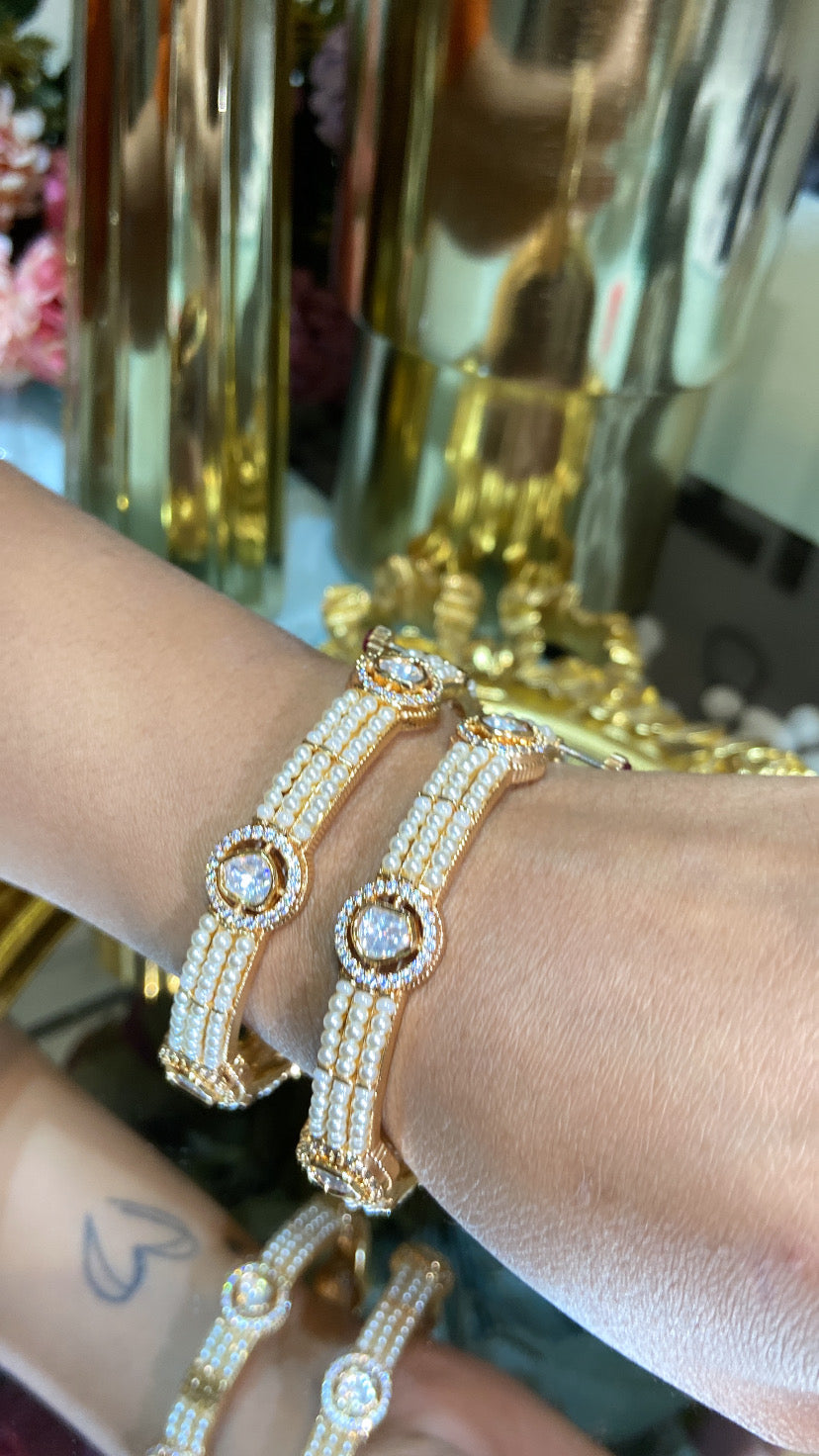 MOISSANITE Polki pearl bangles (openable) Pair
