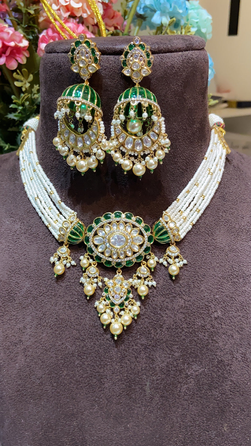 PARIDHI POLKI PEARL GREEN CHOKER