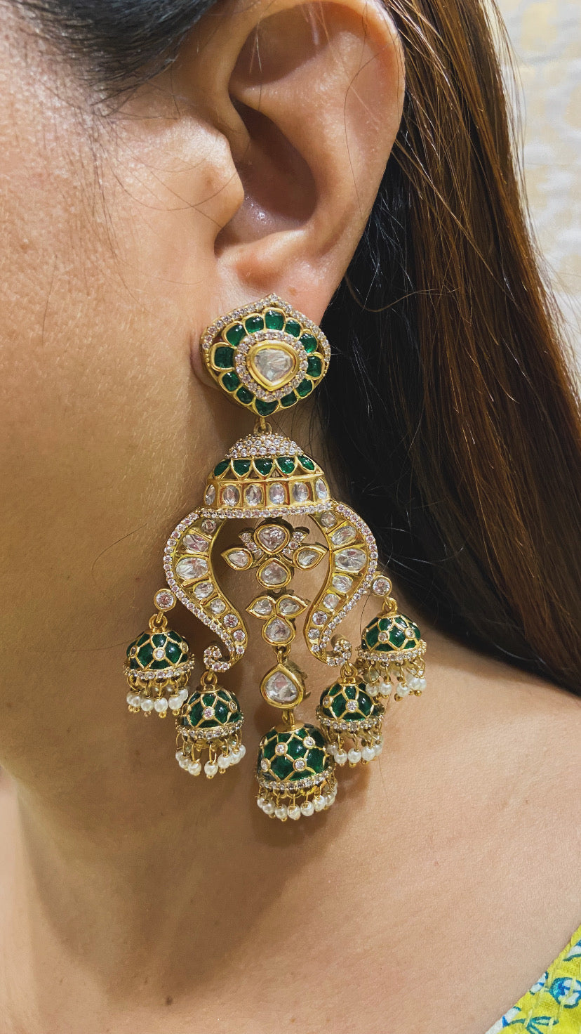 DHRITI LAYERED MOISSANITE POLKI JHUMKIS CHANDBALI