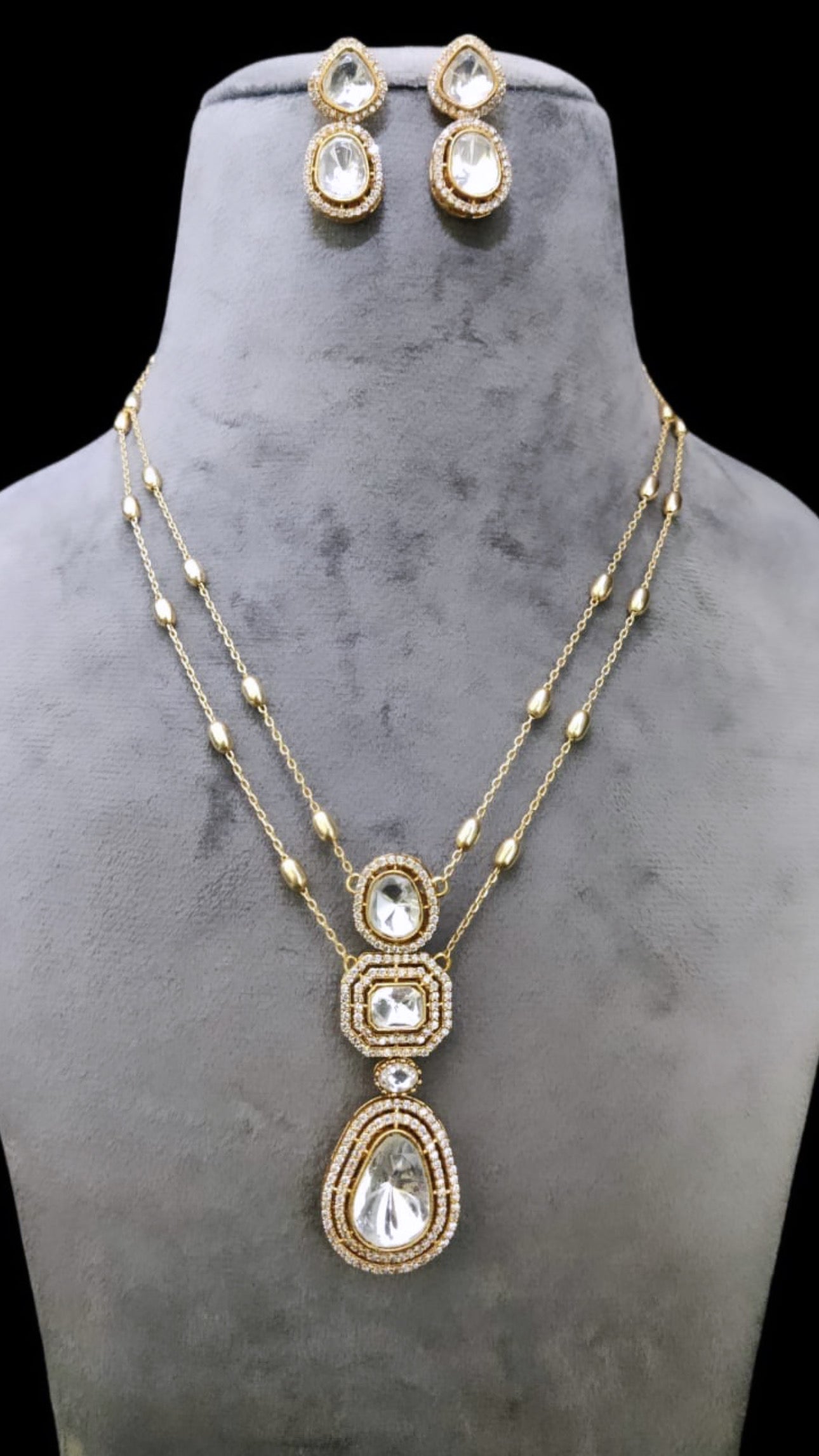 Festive Moissanite polki pendant chain earring set