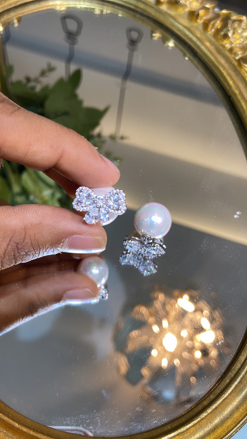 FRONT BACK BOW PEARL EARRING