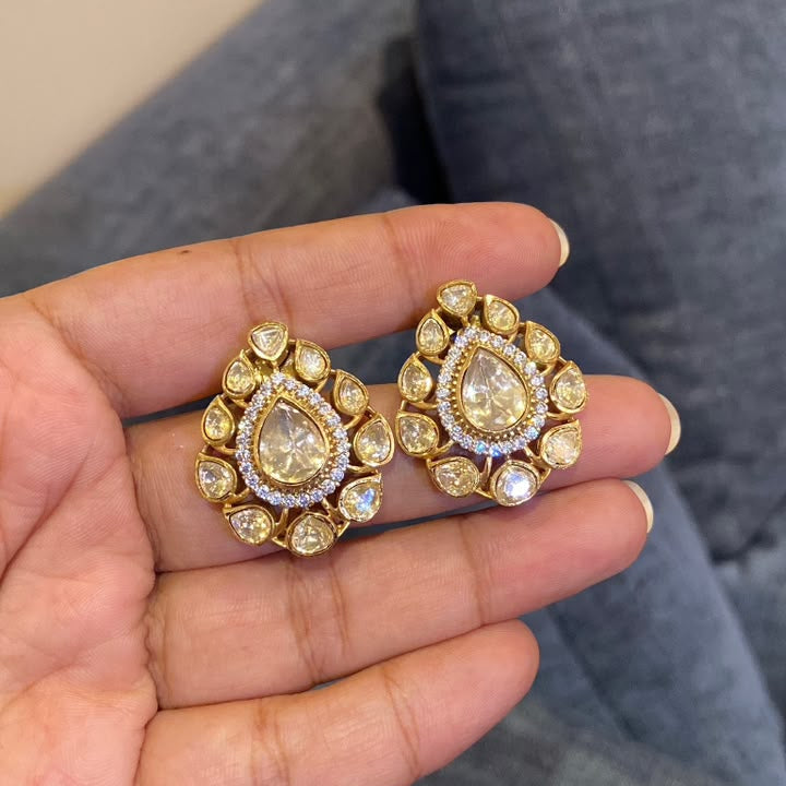 Tarini Pear Moissanite Polki Studs