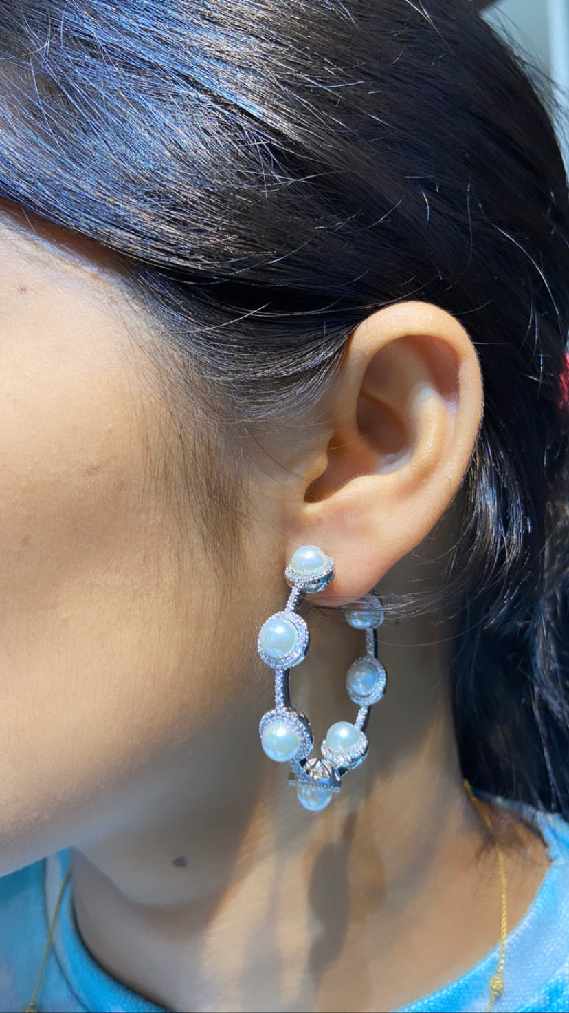 Pearl Diamond Hoops