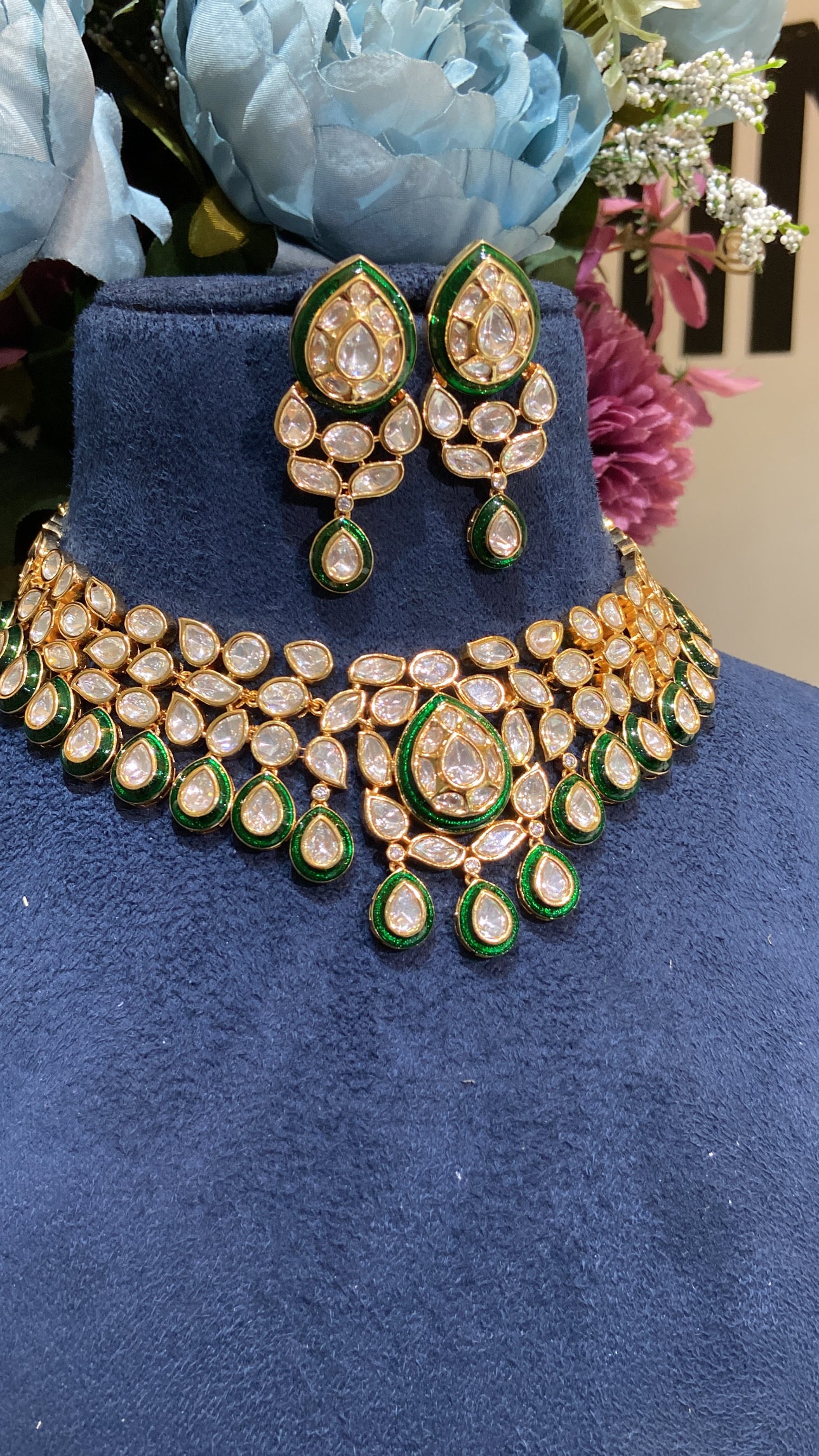 Festive flexible evergreen meena kundan polki necklace set 🤎