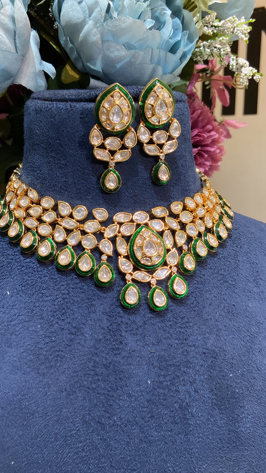 Festive flexible evergreen meena kundan polki necklace set 🤎