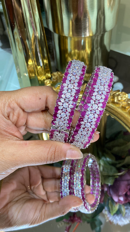 Designer Diamond colour stone Bangles - PAIR (WITH LOCK) openable 🪄