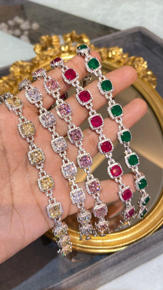 CUSHION LINK COLOURED TENNIS BRACELET