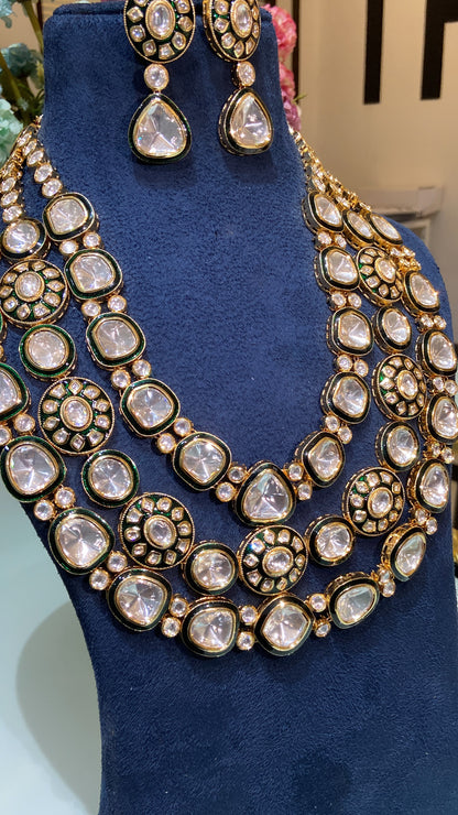 Maharani Festive 3 liner green enamel kundan set