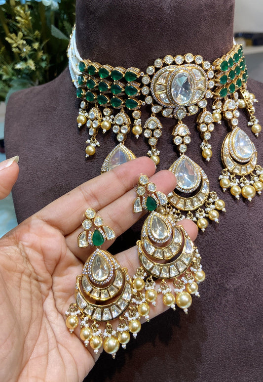 TARA MOISSANITE POLKI DANGLING CHOKER SET