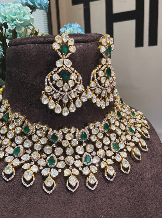 KHUSHI MOISSANITE POLKI EMERALD CHOKER SET