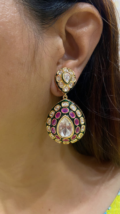 ATHIYA MEENAKARI MOISSANITE POLKI EARRINGS