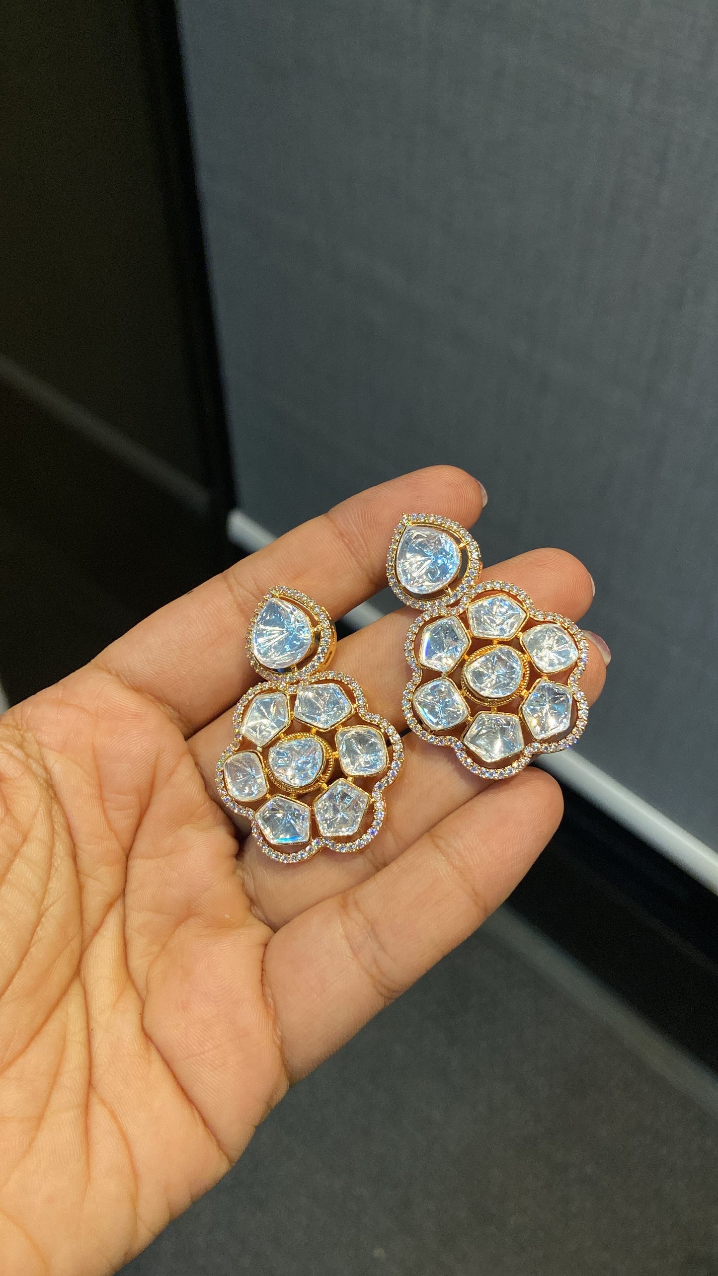 Flower drop Moissanite polki earrings 🫰🏻