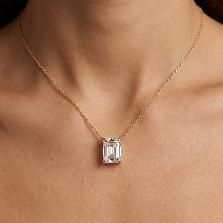 EMERALD CUT solitaire pendant with chain