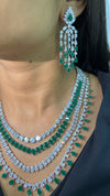 Emerald liner necklace set with earrings