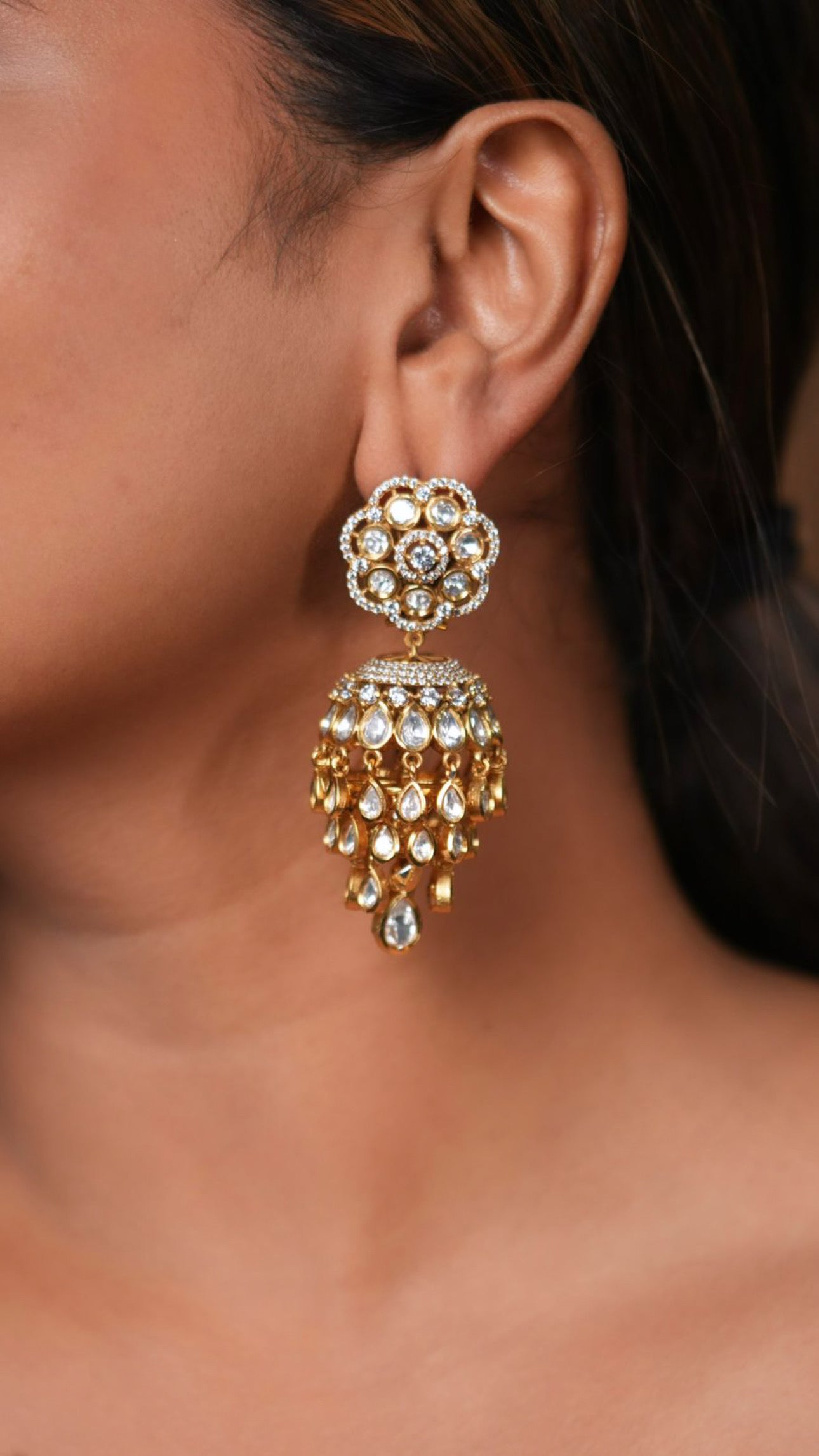 JIVIKA LAYERED MOISSANITE POLKI JHUMKIS