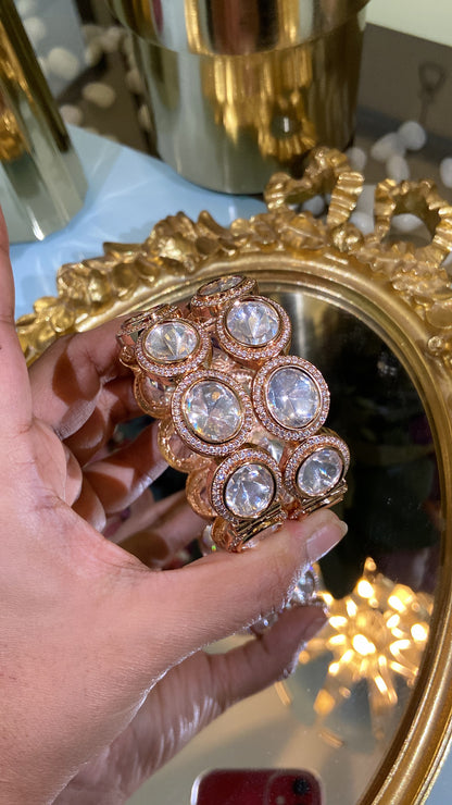 Festive Large Oval Moissanite Polki Kadas (PAIR) Openable