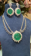 Round sunflower 100 CT emerald doublet necklace