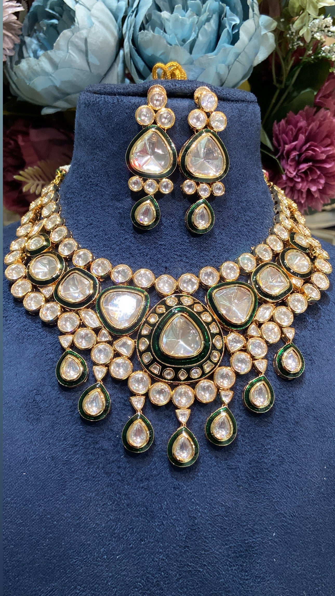 Festive evergreen meena kundan polki necklace set 🤎
