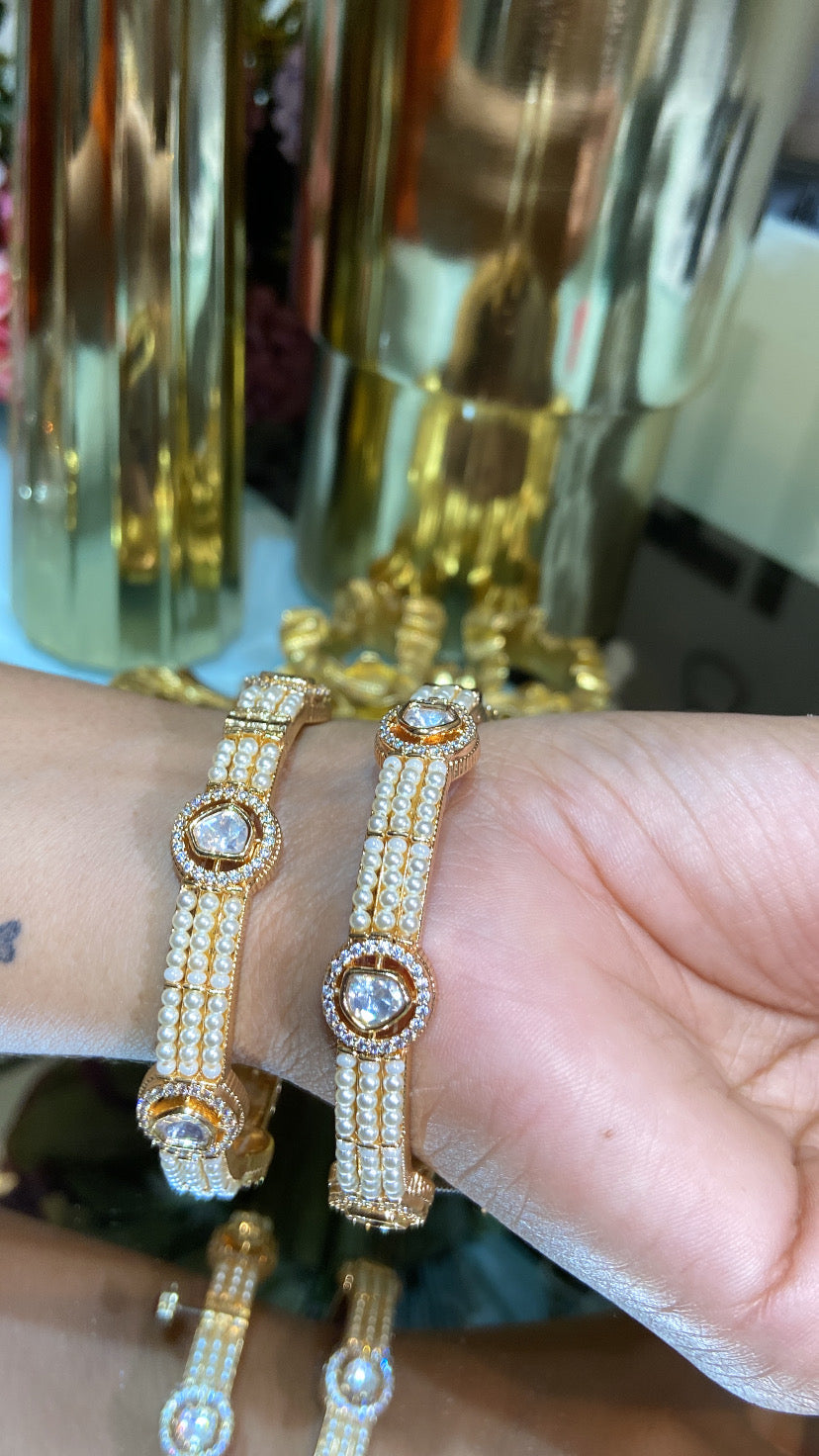MOISSANITE Polki pearl bangles (openable) Pair