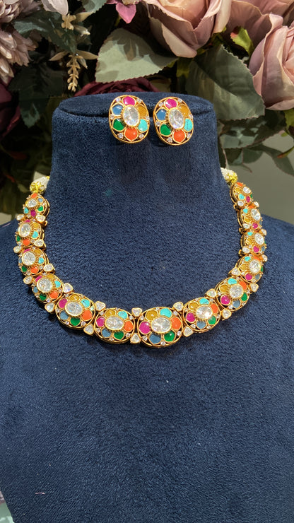 NAVRTANA MOISSANITE POLKI SET