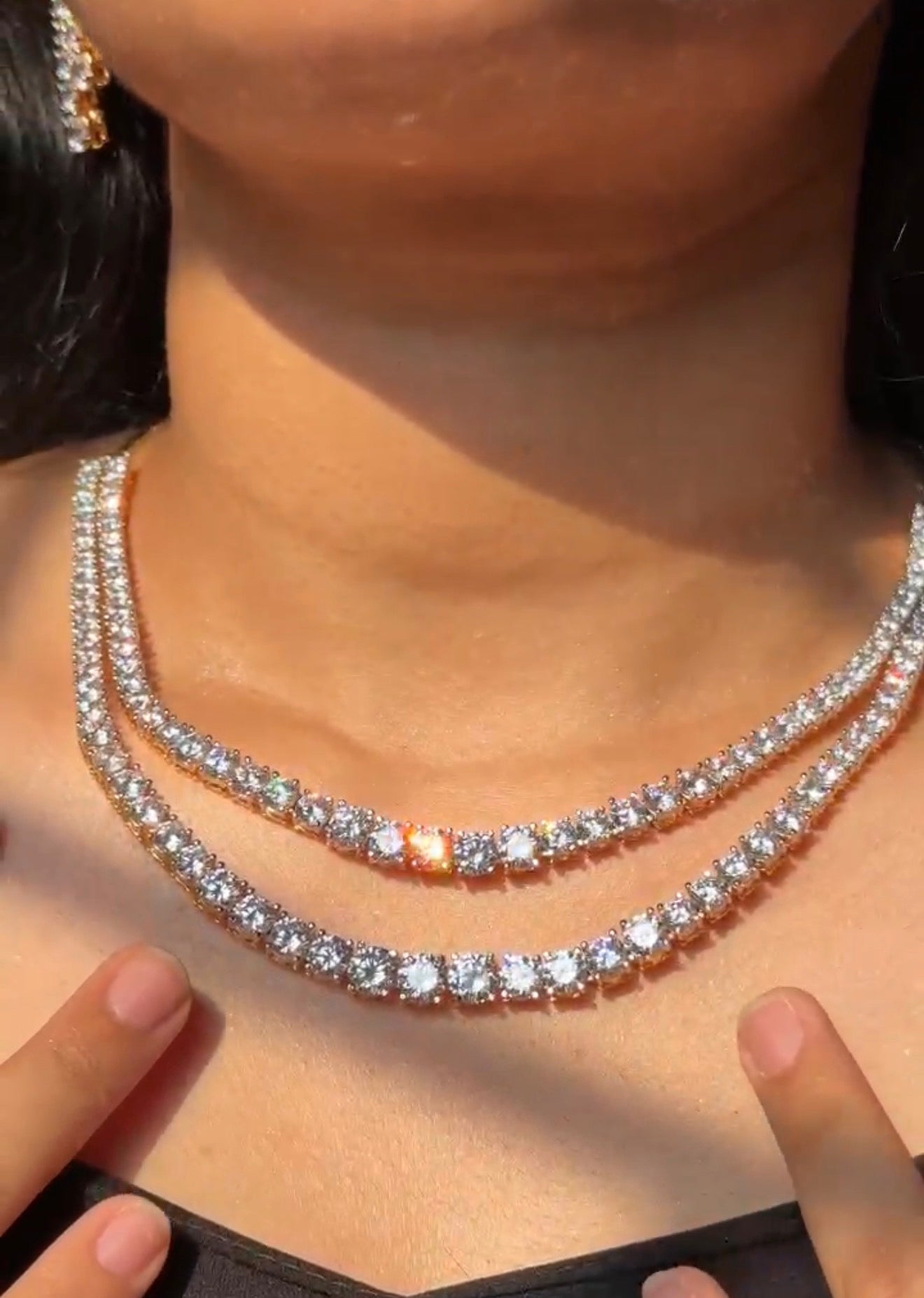 2 liner solitaire diamanté necklace set with earrings