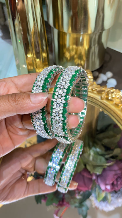 Designer Diamond colour stone Bangles - PAIR (WITH LOCK) openable 🪄