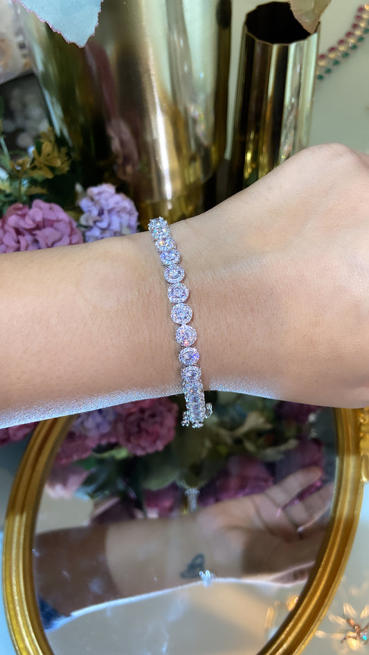 Delicate Round halo tennis bracelet