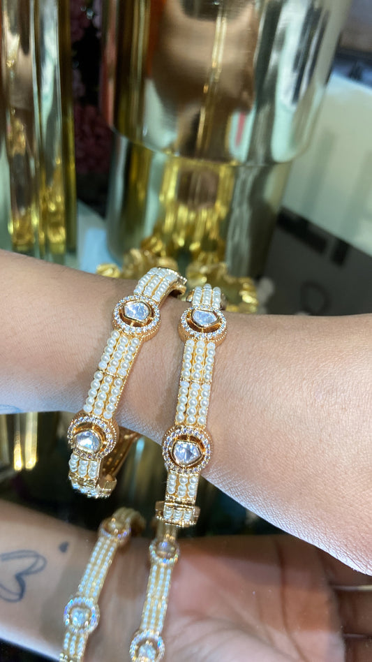 MOISSANITE Polki pearl bangles (openable) Pair