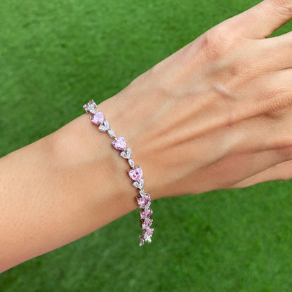 Pink heart tennis bracelet