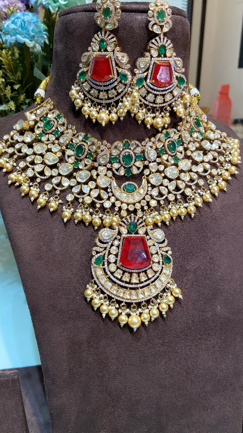 BRIDAL MOISSANITE POLKI EMERALD CHOKER SET