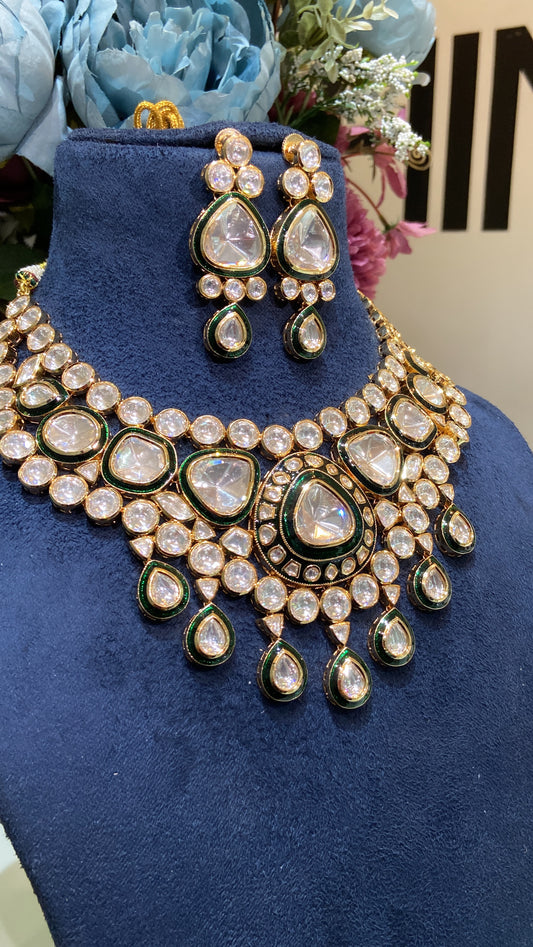 Festive evergreen meena kundan polki necklace set 🤎