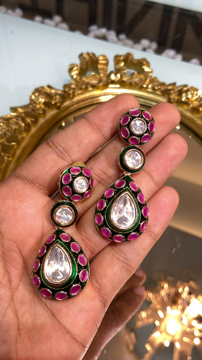 ANMOL MEENAKARI MOISSANITE POLKI EARRINGS