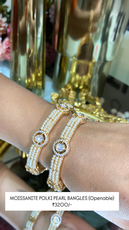 MOISSANITE Polki pearl bangles (openable) Pair