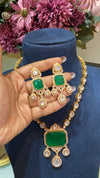 Festive Green doublet Moissanite polki set