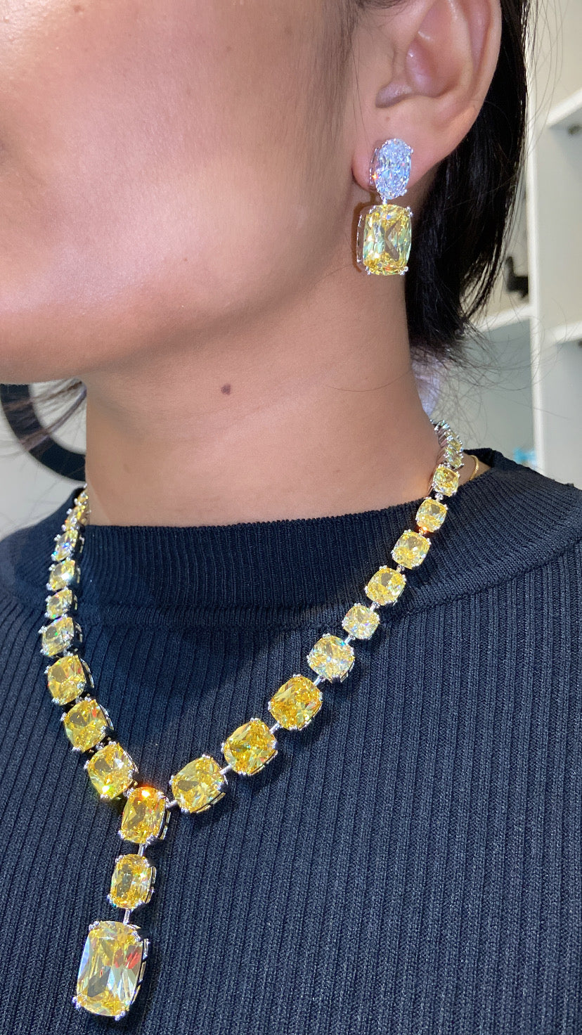 YELLOW CITRINE DROP NECKLACE SET WITH EARRING