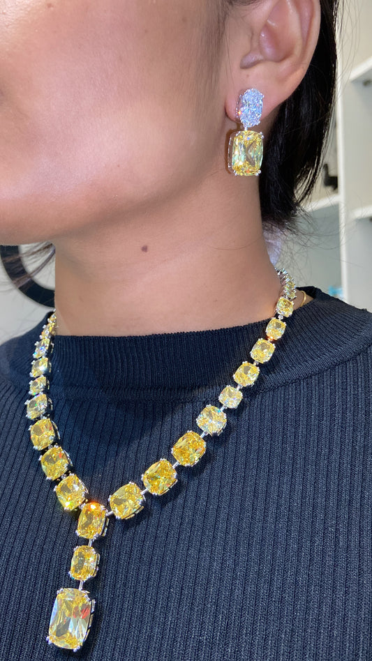 YELLOW CITRINE DROP NECKLACE SET WITH EARRING