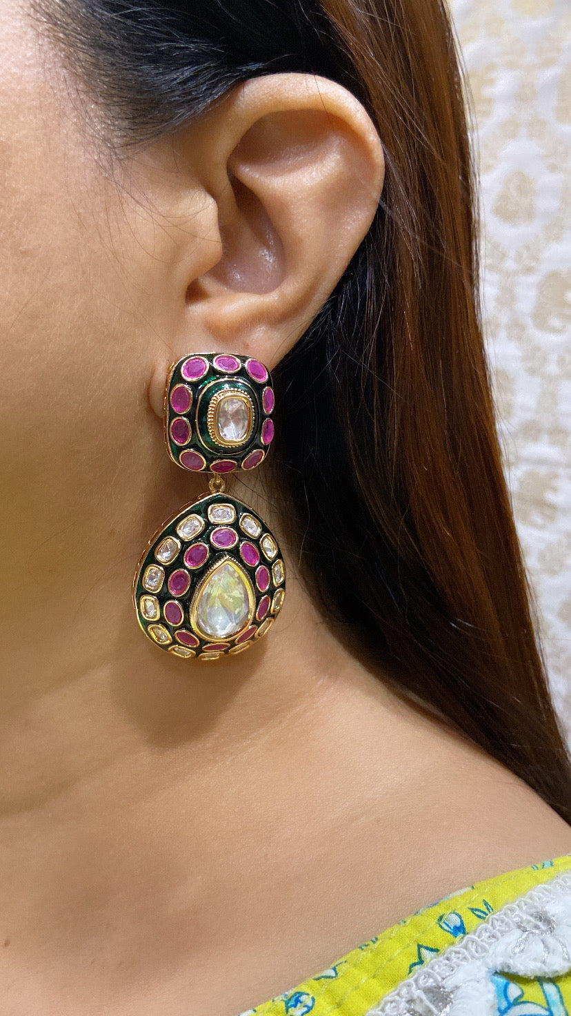 ANAMIKA MEENAKARI MOISSANITE POLKI EARRINGS