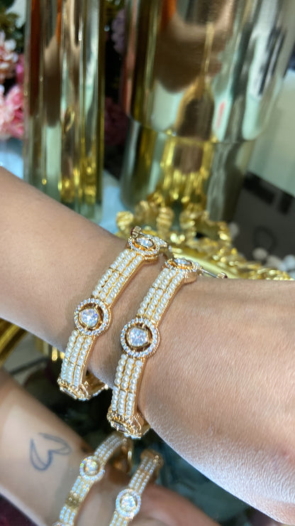 MOISSANITE Polki pearl bangles (openable) Pair