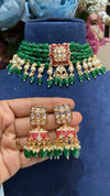 Sonakshi Festive emerald strings kundan polki necklace set