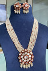 Festive Pearl beaded Kundan long necklace set