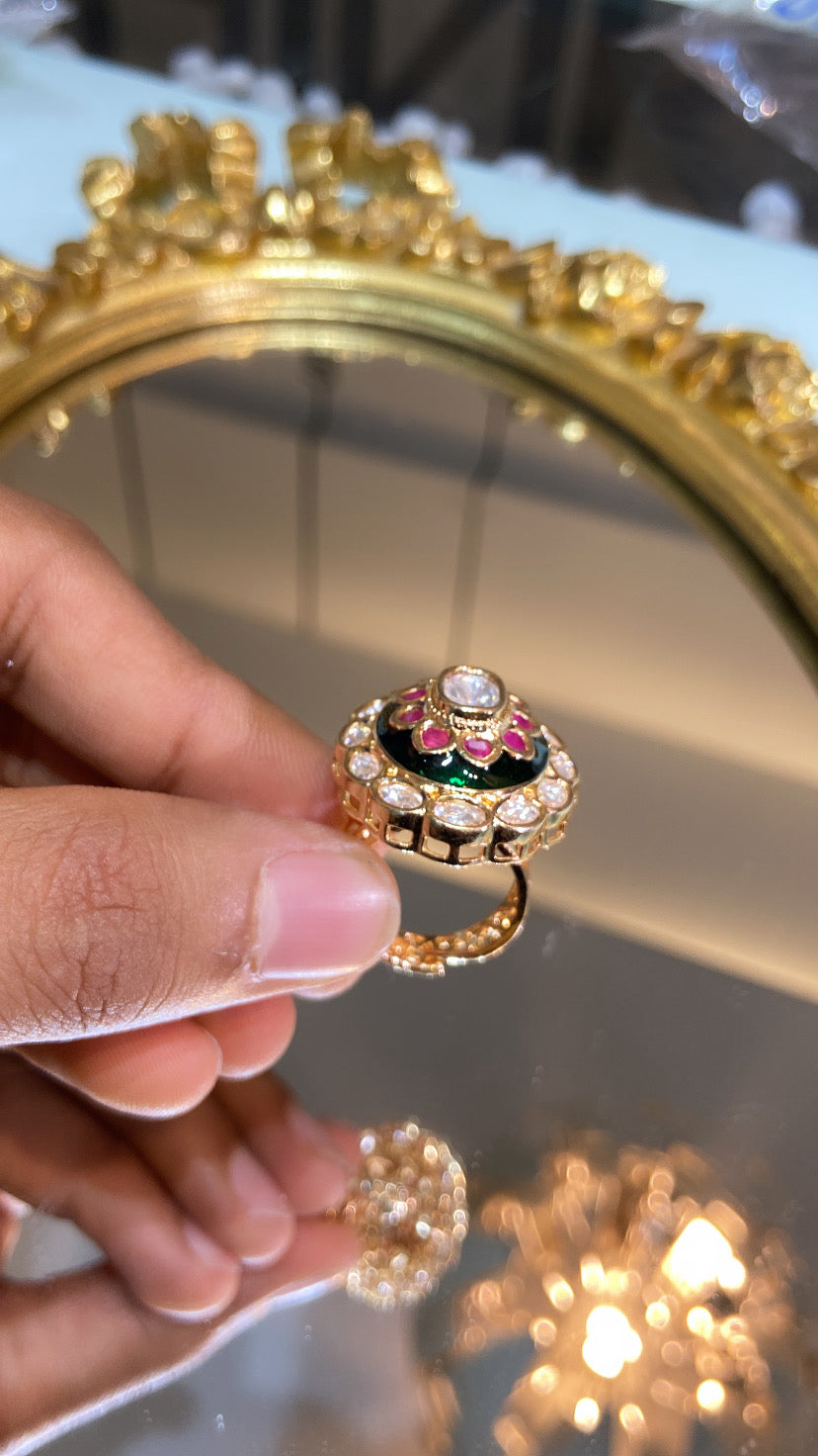 Red green meena Polki ring