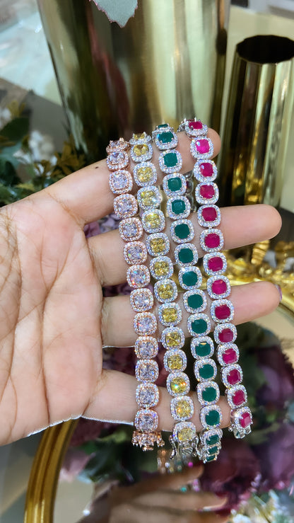 Square Cushion Halo Tennis Bracelet