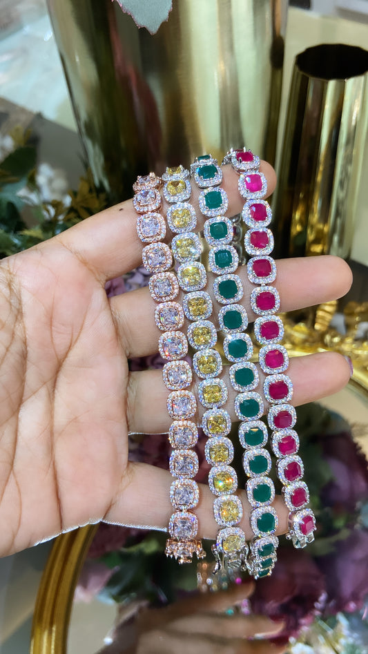Square Cushion Halo Tennis Bracelet