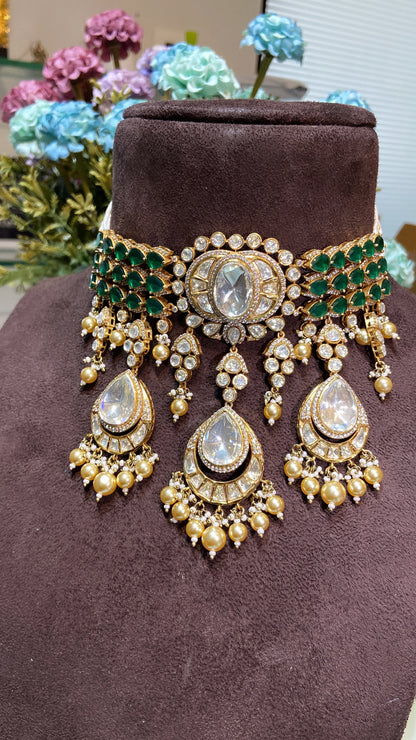 TARA MOISSANITE POLKI DANGLING CHOKER SET