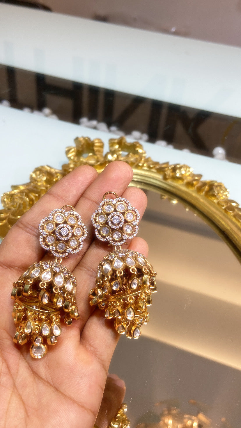 JIVIKA LAYERED MOISSANITE POLKI JHUMKIS