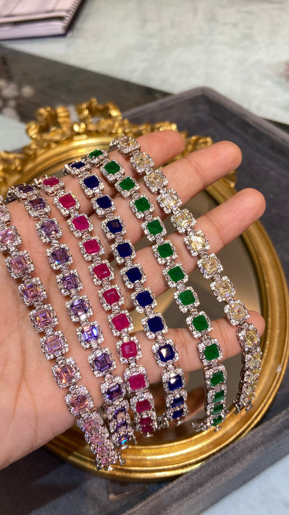 ASSCHER HALO COLOURED TENNIS